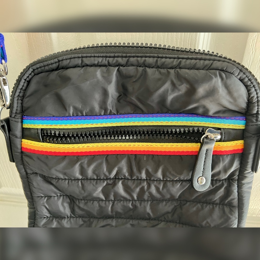 Sondra Roberts Squared black puffer crossbody bag with rainbow straps - Picture 6 of 16